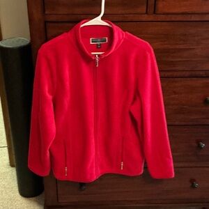 Karen Scott Bright Red Zip-Up Teddy Jacket